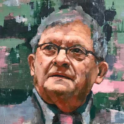 Portrait Sketch of Painter David Hockney. Oils on 50x40cm board. POA