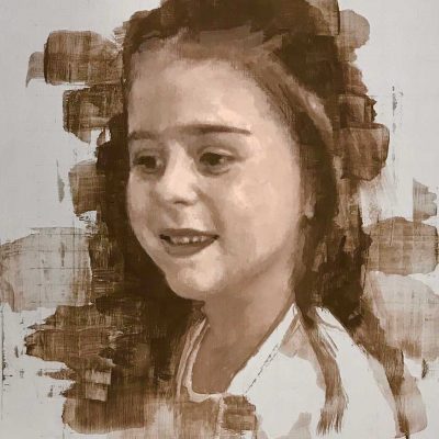 Portrait Sketch of Noelle P. Oils on 30x40cm board. Private Collection