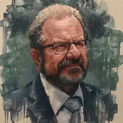 Portrait of Government Minister, Mr John Cortes, GOG Frontline Worker Portraits Initiative. Oils on 60x40cm board. SOLD