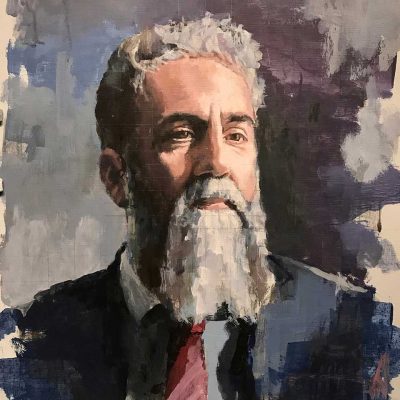 Portrait of Government Minister, Mr Paul Balban, GOG Frontline Worker Portraits Initiative. Oils on 60x40cm board. SOLD