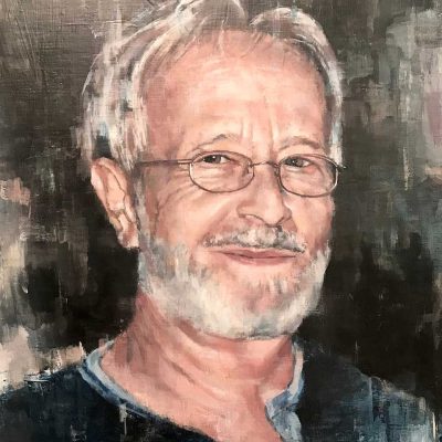 Portrait of Mr Kenneth Navas, Founder of DSA Gym, Gibraltar. Oils on 70x70cm board. Private Collection