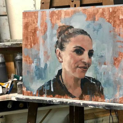 Portrait of Romina Moreno, GHA. GOG Frontline Worker Portraits Initiative. Oils on 60x40cm board. SOLD