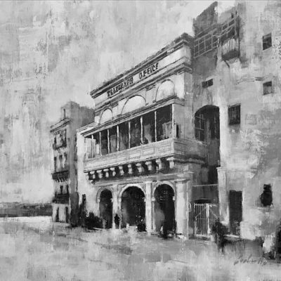 150th Anniversary of Telegraphy, Gibraltar Stamp Issue. Oils on 60x40cm board. POA