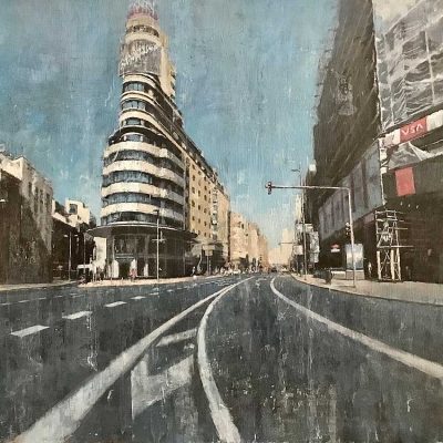 Capitol Building, Gran Via, Madrid. Oils on board. POA