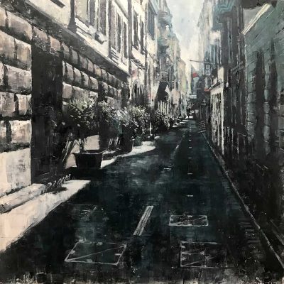 Irish Town, Gibraltar. Oils on 75x75cm board. POA