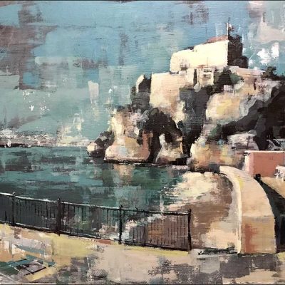 Parsons Lodge, Gibraltar. Gibraltar Stamp Issue. Oils on 80x60cm board. SOLD