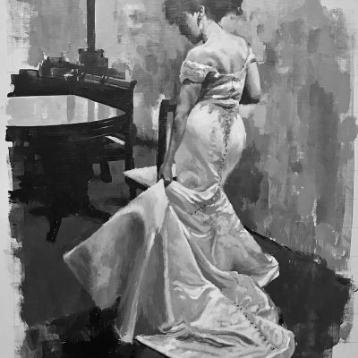 Figure Gathering White Dress. Oils on 60x80cm board. POA