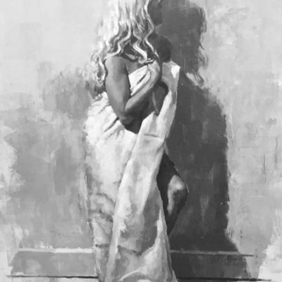 Figure in White Robe. Oils on 57x65cm board. POA