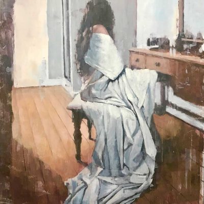 Seated Figure in White Robe. Oils on 60x80cm board. POA